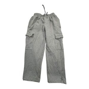 PRO CLUB Mens Grey Cargo Sweatpants Drawstring Waist Elastic Cuffs Size S